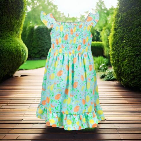French Connection Girls All Over Print Soft Casual Dress - Flutter Sleeve Ruffle Floral Print Summer Sundress for Kids in Saudi Arabia