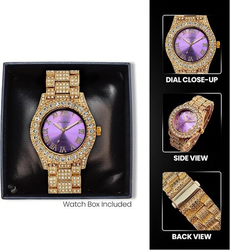 Iced Out 44mm dial contlulful gold مطلية كبيرة الماس رومون الروماني ساعة ، سلسلة قلادة الكوبية الكاملة 18 بوصة ، مجموعة هدايا بلينج الفاخرة الفاخرة in Saudi Arabia