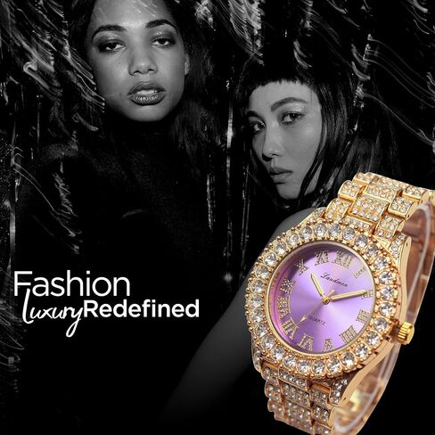 Iced Out 44mm dial contlulful gold مطلية كبيرة الماس رومون الروماني ساعة ، سلسلة قلادة الكوبية الكاملة 18 بوصة ، مجموعة هدايا بلينج الفاخرة الفاخرة in Saudi Arabia