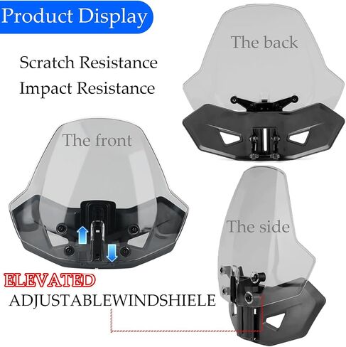 Windshield for Can-Am Ryker 600 900 Sport Rally Edition Adjustable Motorcycle Front Wind Shield Wind Deflector Windscreen Accessories for Can-Am Ryker All Models 2019-2023 (Smoky Gray) in Kuwait