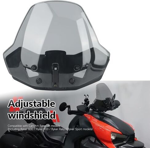 Windshield for Can-Am Ryker 600 900 Sport Rally Edition Adjustable Motorcycle Front Wind Shield Wind Deflector Windscreen Accessories for Can-Am Ryker All Models 2019-2023 (Smoky Gray) in Kuwait