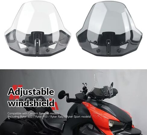 Windshield for Can-Am Ryker 600 900 Sport Rally Edition Adjustable Motorcycle Front Wind Shield Wind Deflector Windscreen Accessories for Can-Am Ryker All Models 2019-2023 (Smoky Gray) in Kuwait