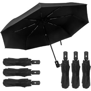 6Pcs Automatic Open Close Compact Windproof Travel Umbrella - Foldable Small Black Portable Rain Umbrellas for Men Women, Bulk Pack, Sombrillas de Lluvia