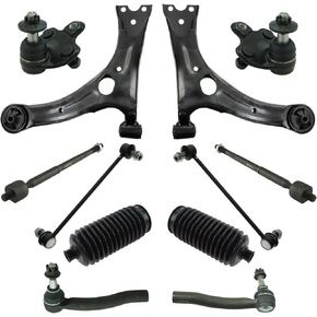 TRQ Front Steering & Suspension Kit Ball Joint Control Arm Steering Rack & Pinion Bellow Sway Bar Stabilizer Link Tie Rod Compatible with 2004-2009 Toyota Prius
