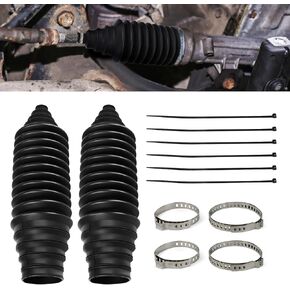 2PCS Car Rack and Pinion Boot, Silicone Steering Rack and Pinion Tie Rod Boots, Dustproof Pinion Bellow Boots with 6 Cable Ties & 4 Clamps, Universal Inner Tie Rod Boot (Black)
