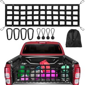 Tailgate Net for Full Size Truck - 60'' x 18'' Heavy Duty Cargo Net Compatible with Ford, Chevy, Dodge,Ram etc - Tail Gate Extender Nets for Pickup Truck Bed （Black）