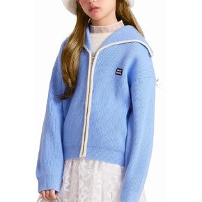 Girl's Sweaters Cardigan Jacket,6-16 Years Old,Sky Blue Lapel Youth Clothes Kid's Jumper