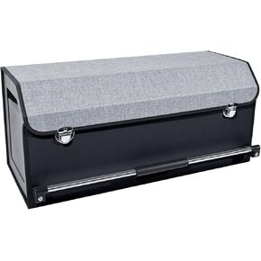XCF Car Organizer Trunk, Durable Collapsible Leather Trunk Organizer with Lid and Sturdy Handle, Auto Cargo Storage Compartments, SUV/Car Accessories for Men/Women (11.4 x 27 x 12.2, Black)