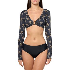 Body Glove Women's Standard Mika Long Sleeve Crop Bikini Top Swimsuit with Keyhole Front