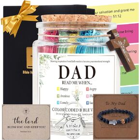 Dad Gifts for Father's Day - 5Pcs Christian Gifts for Dad Husband, Daddy Birthday Christmas Presents from Son Daughter Wife, Inpirational Bible Verse Jar, Bracelets, Keychain, Ribbon, Card