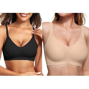 Vertvie Seamless Bra(Black,S)+Support Bra(Nude,S)