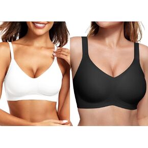Vertvie Seamless Bra(White,XL)+Support Bra(Black,XL)