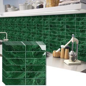 STICKGOO 10-Sheet Peel & Stick Backsplash - 12"12" Self-Adhesive Tiles for Kitchen, Bathroom, Laundry Room & Camper (Green & White)