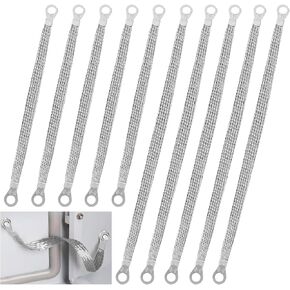 10 Pcs Universal Automotive Ground Straps, Engine Ground Strap Include 5 Pcs 10"x 0.4" and 5 Pcs 12" x 0.4", Braided Tinned Copper Ground Strap Wire for Most Cars (Silver)