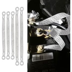 5 PCS Automotive Ground Strap Kit, 3PCS 10"×1/2 "and 2PCS 13"×1/2" Auto Engine Ground Strap, Heavy Duty Flat Braided Tinned Copper Ground Strap, Universal Ground Cable Strap Repalcement for Most Cars