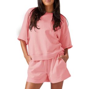 ملابس Fisoew Womens 2 قطعة من البلوزات الضخمة ذات الحجم الكبير والخصر العالي مجموعات مقاطع شورت شورت