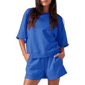 Fisoew Womens 2 Piece Outfits Casual Oversized Cropped Sweatshirt and High Waist Running Shorts Tracksuit Sets in Saudi Arabia