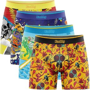 4 Pack of Knobby Boxer Briefs | X-Large | Cartoon Colorful Bird Macaw Eagle Skull Tattoo UFO Alien Ants Fly Insect Dogs Underwear