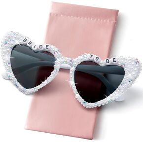 PANTIDE Bride To Be Sunglasses - Rhinestone Pearl Heart Shaped Sunglasses, Bachelorette Bridal Shower Wedding Engagement Gift