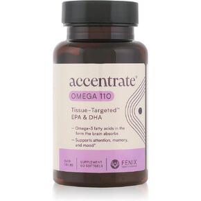 Accentrate Omega 110 W/Lysoveta LPC | مكملات EPA و DHA لصحة الدماغ | التركيز ، الذاكرة ، والمزاج | 6x امتصاص أفضل من زيت السمك | مكملات الأحماض الدهنية أوميغا 3 | 60 Softgels (شهر)