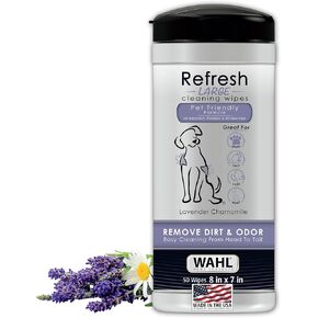 Wahl USA Pet Refresh Lavender Cleaning Wipes for All Dog Breeds - Use on Ears, Nose, Paws, Bottom, & Sensitive Areas - 50 Wipes - 820018A