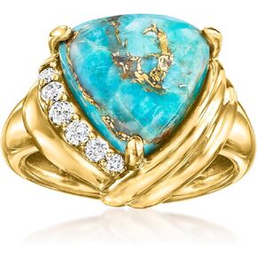 Ross-Simons Turquoise and .15 ct. t.w. Diamond Ring in 18kt Gold Over Sterling