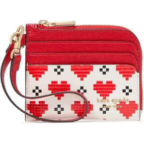 kate spade new york Devin Pixel Hearts Embossed Saffiano Leather Coin Card Case Wristlet, Cream Multi