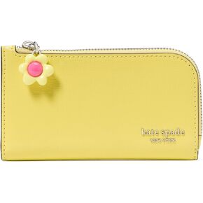 kate spade new york Devin Saffiano Leather Flower Zipper Puller Small Slim Bifold Wallet, Yuzu Jam