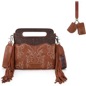 Wrangler Embroidered Boot Scroll Top Handle Handbags and Western Dual Pouch Wristlet