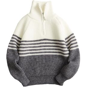 Happy Cherry Boys Knitted Sweater Half Zip Casual Pullover Long Sleeve Turtleneck for Kids Fall Winter Jumper