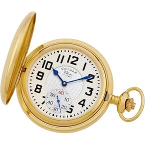 Gotham Men's Classic Gold Plated Polished Case Double Hunter 17 Jewel Mechanical Pocket Watch # GWC18809G