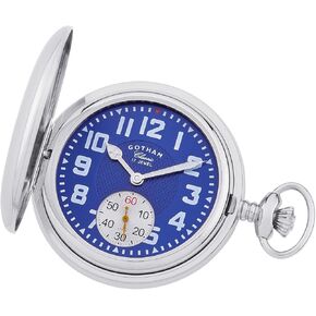 Gotham Men's Classic Silver-Tone Polished Case Double Hunter 17 Jewel Mechanical Pocket Watch # GWC18809SBU