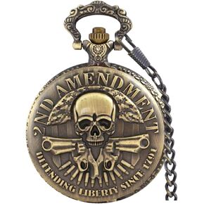 Tiong Vintage Pocket Watch Engraved Cowboy Skull Wolf 3D Pattern Arabic Numerals Quartz Pocket Watch with Chain Best Gifts