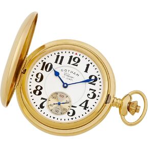 Gotham Men's Classic Gold Plated Polished Case Double Hunter 17 Jewel Mechanical Pocket Watch # GWC18808G