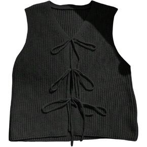 Verdusa Women's Plus Size Bow Tie Front Sweater Vests Sleeveless V Neck Knitted Cardigan Outwear in Kuwait