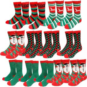 Gilbins Mens-Womens Christmas Holiday Fuzzy Socks with Grips Non Slip Skid Slipper Fluffy Hospital Winter Crew Sleep Socks