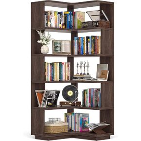 Armocity Corner Book Shelf - 6 Tier Corner Bookshelf Bookclase etagere مع الحرس ، ورفع رف على شكل قائم بذاته لمكتب منزلي ، وغرفة معيشة ، وغرفة نوم ، ومطبخ ، وأبيض