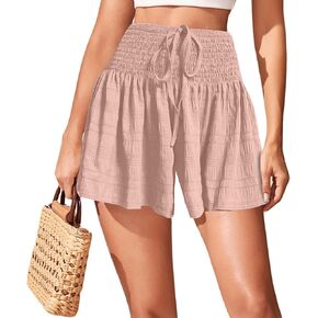 TCHH-DayUp Women Linen Shorts High Waisted Flowy Casual Shorts Wide Leg Summer Beach Lounge Shorts Comfy Cute Elastic Shorts