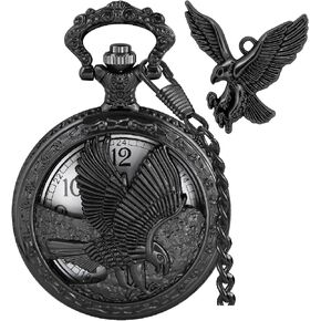 Tiong Eagle Gifts Pocket Watch with Chain Vintage Quartz Pocket Watch Gift for Father's Day Birthday
