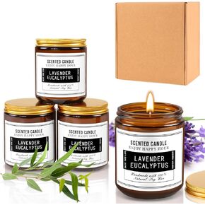 Premium Eucalyptus & Lavender Scented Candles - Soy Wax Candles | Aromatherapy Candles for Stress Relief, Meditation, Yoga, Relaxing, SPA | Natural Jar Candles for Home Men Women Office