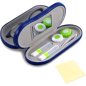2 in 1 Contact Lens Case, Eyeglass & Contact Lens Case, Double Sided Portable Eyeclasses Box, Anti-Scratch glasses, Built-in Mirror, Flannel Lined, Travel-Friendly, Pink