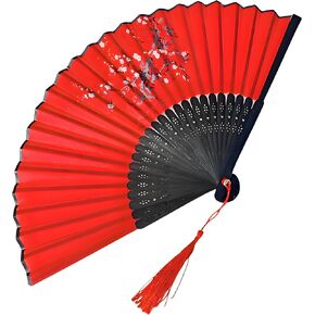 2025 New 5Pack Folding Hand Fans, 8.4" Mysterious Oriental Stylish Vintage Bamboo Silk Fan. Ideal for Party, Home Decor and Events (5Pack, Mixed Colors)