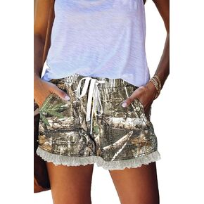 SESERAGI Women's Camo Shorts Army Fatigue Lounge Cotton Cut Off Elastic Waist Denim Raw Hem Jean Shorts