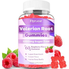 Valerian Root Gummies - Sugar Free Valerian Root Supplement for Adult & Kids, Herbal Supplement for Relaxation, Calming & Zzz, Vegan, Raspberry Flavor, 60 Count