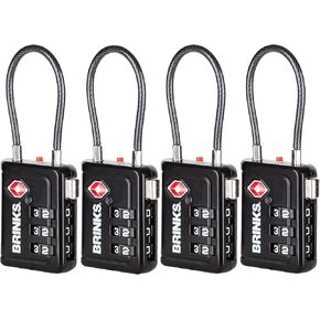 Brinks TSA مقبول قفل أمتعة مؤشر ، Black - مزيج Ressetable ، مفتاح TSA008 الجديد أكثر أمانًا ، 4 حزمة