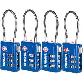Brinks TSA Accepted Indicator Luggage Lock, Blue - Ressetable Combination, New More Secure TSA008 Key, 4 Pack