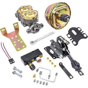 8" Universal Dual Power Brake Booster Conversion Kit with 1" Prop Chrome Brake Booster Master Cylinder Compatible with Ford Truck 1957-1972 disc/drum brakes