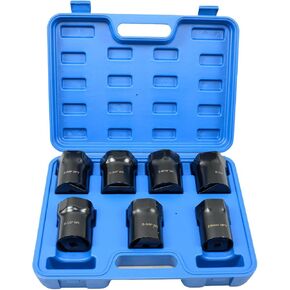Wheel Bearing Locknut Socket Set 7 Piece Wheel Bearing Lock Nuts Removal and Installation Tool Kit 1/2 Inch Drive SAE and Metric 6-Point Axle Nut Socket Compatible with Dodge, Ford and Toyota