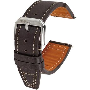 HMS, Classic Pilot Leather Watch Strap, 20mm/22mm, Black/Brown/Blue, Compatible with Apple Watch Bands, Quick Release Replacement Band for Watches/Smartwatches
