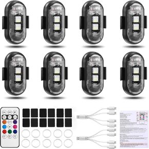 8pcs اللاسلكي LED LID LIGHTS ، 8 ألوان مصابيح اللاسلكية القوية مع التحكم عن بعد ، IP65 مقاومة للماء قابلة لإعادة القبول مضاد للاصطدام LED ضوء الطوارئ للطائرات Moto Moto الطائرات